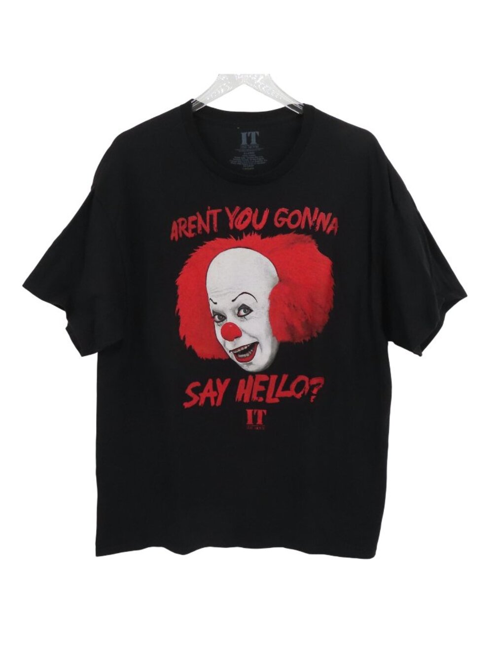 IT Adult Unisex Extra Large XL Pennywise Clown Say Hello Black Graphic T Shirt
